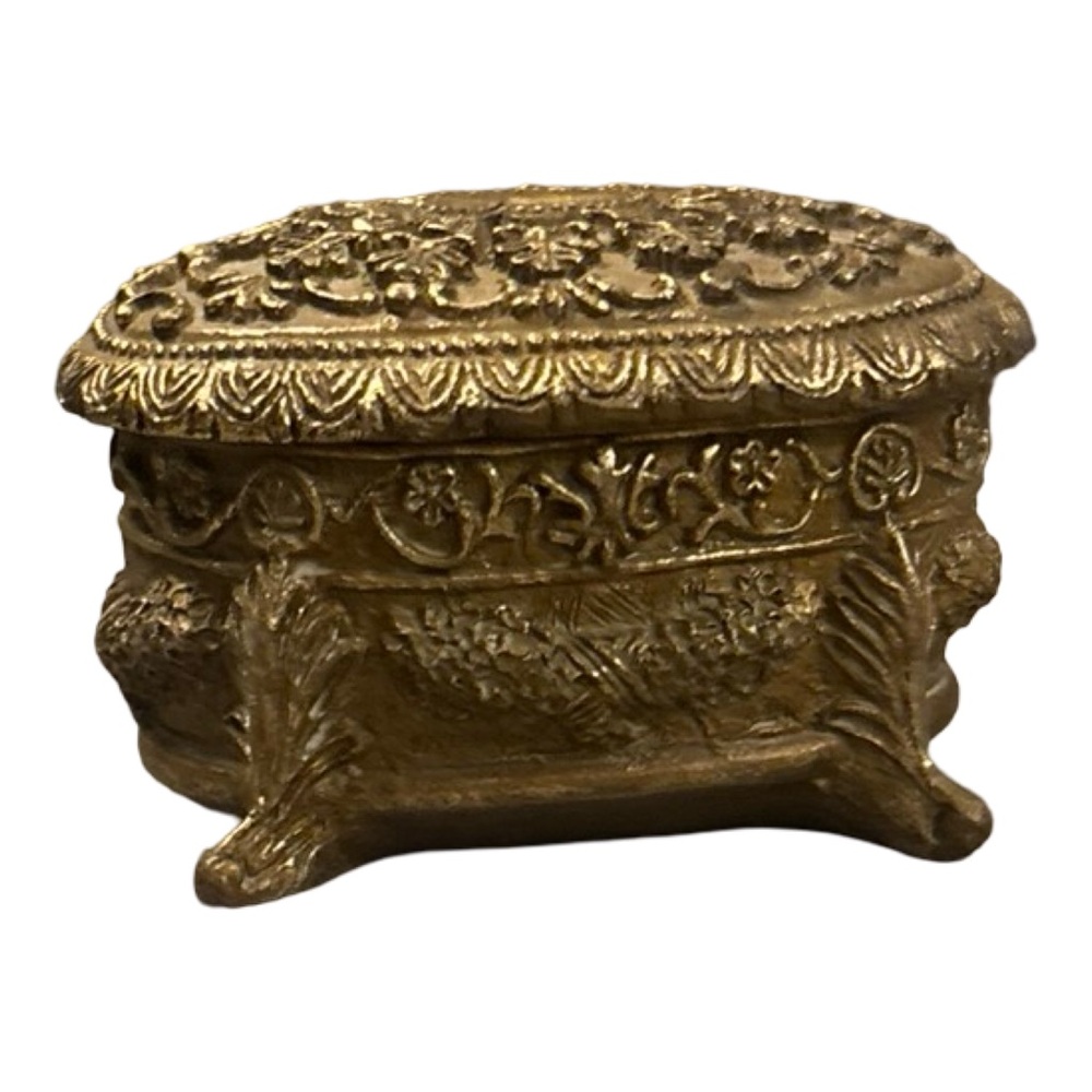 Antique 1900’s Victorian Ornate Gold Tone Decorative Collectible Trinket Box